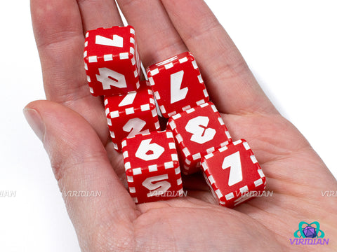 Dice Block! (Set of 6) | Mario Party Inspired D6s Bricks | Red or Blue | Acrylic D6 Dice Set (6)