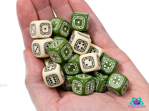 Fortress D6 Set | Ivory & Olive Green | Wargaming | Acrylic Dice Set (20)