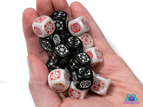 Crosshairs D6 Set | Black & Pearled White | Wargaming | Acrylic Dice Set (20)