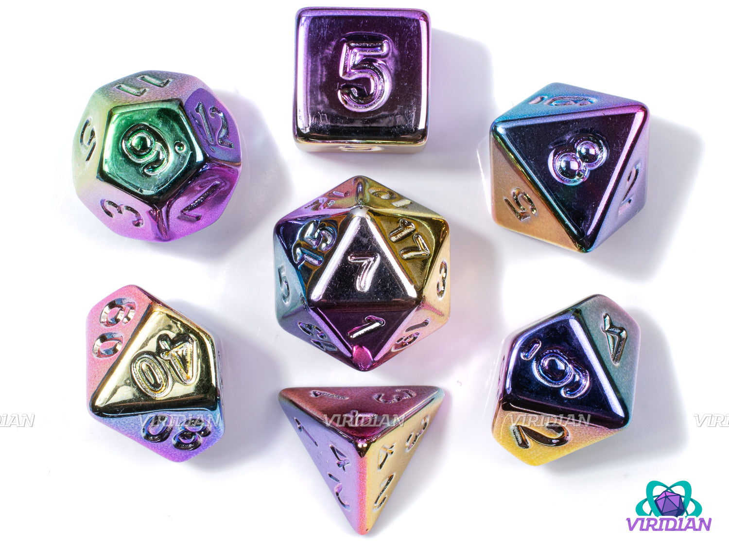 Rainbow Electroplate | Shiny Multicolor Lightweight Metallic-Look | Acrylic Dice Set (7)