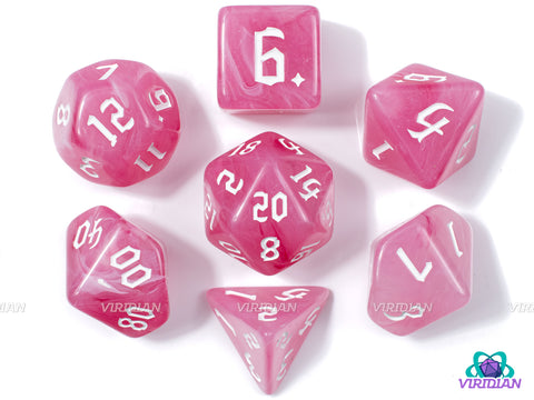 Pink Berry | Pink and White Milky Swirls | Acrylic Dice Set (7)