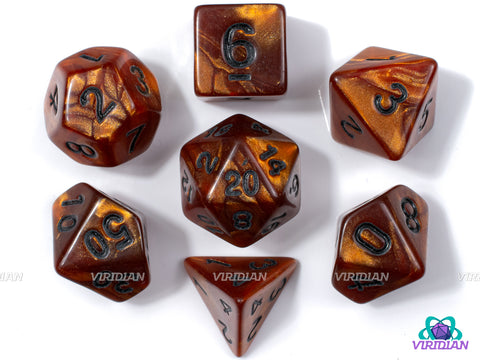 Chocolate Dream | Creamy-Brown Bronze Pearled Swirls | Acrylic Dice Set (7)