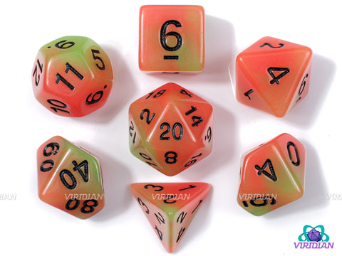 Bonfire (Glow In The Dark) | Orange & Yellow Swirls | Acrylic Dice Set (7)