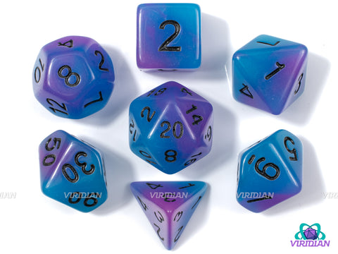 Arcane Observatory (Glow In The Dark) | Light Blue & Purple Swirls | Acrylic Dice Set (7)