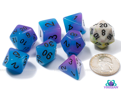 Arcane Observatory (Glow In The Dark) | Light Blue & Purple Swirls | Acrylic Dice Set (7)