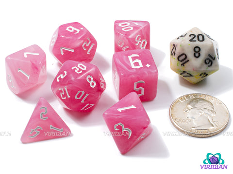 Pink Berry | Pink and White Milky Swirls | Acrylic Dice Set (7)