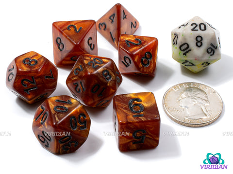 Chocolate Dream | Creamy-Brown Bronze Pearled Swirls | Acrylic Dice Set (7)