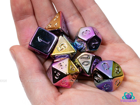 Rainbow Electroplate | Shiny Multicolor Lightweight Metallic-Look | Acrylic Dice Set (7)