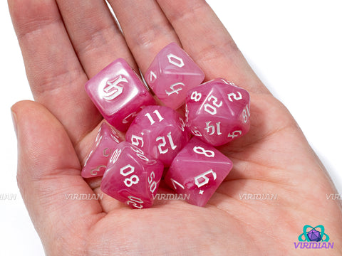 Pink Berry | Pink and White Milky Swirls | Acrylic Dice Set (7)