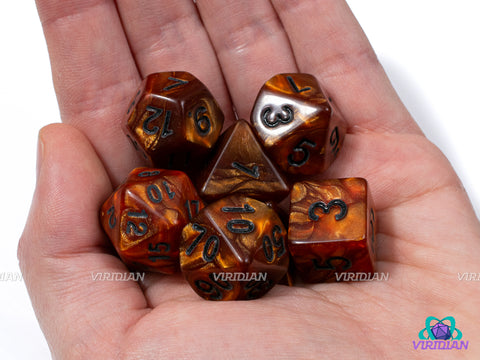 Chocolate Dream | Creamy-Brown Bronze Pearled Swirls | Acrylic Dice Set (7)