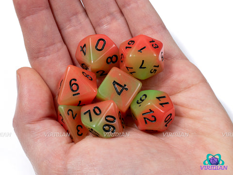 Bonfire (Glow In The Dark) | Orange & Yellow Swirls | Acrylic Dice Set (7)