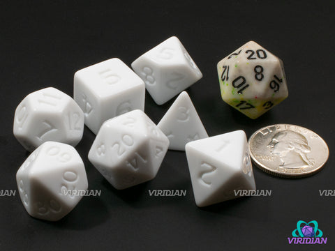 Uninked White | Opaque White, Uninked Stylized Font | Acrylic Dice Set (7)