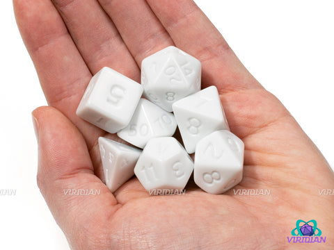 Uninked White | Opaque White, Uninked Stylized Font | Acrylic Dice Set (7)