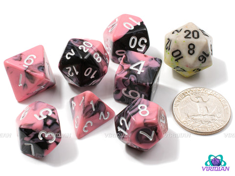 Strawberry Fudge | Pink and Black Swirls | Acrylic Dice Set (7)