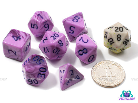 Mixed Berry | Violet and Lilac-Pink Swirls, Dark Purple Ink | Acrylic Dice Set (7)