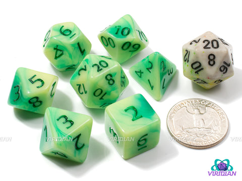 Freshly Mowed | Lime and Light Yellow Swirls, Dark Green Ink | Acrylic Dice Set (7)