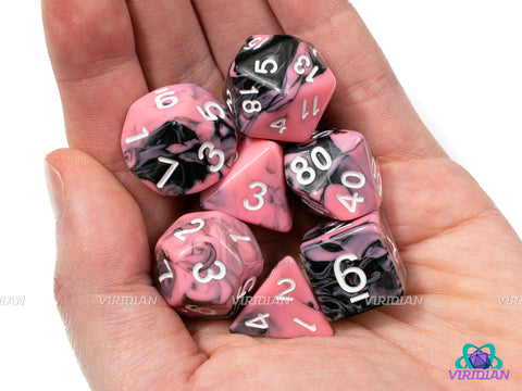 Strawberry Fudge | Pink and Black Swirls | Acrylic Dice Set (7)