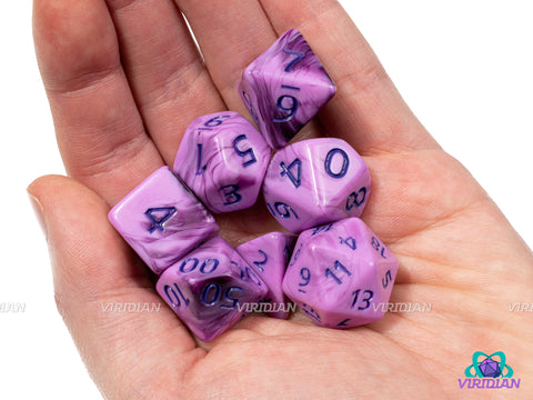 Mixed Berry | Violet and Lilac-Pink Swirls, Dark Purple Ink | Acrylic Dice Set (7)