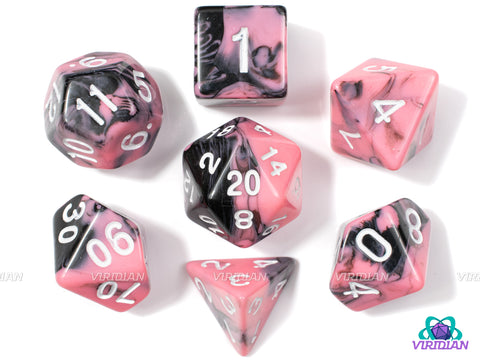 Strawberry Fudge | Pink and Black Swirls | Acrylic Dice Set (7)