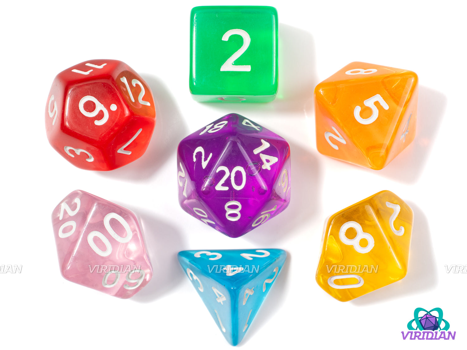 Translucent Rainbow | Translucent Multi-Color Polyhedral Set | Acrylic Dice Set (7)