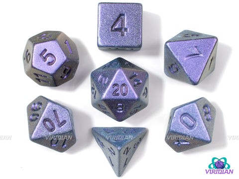 Purple-Blue Electroplate (Color Shift) | Shiny Lightweight Purple and Blue Color Shift Metallic Look | Acrylic Dice Set (7)