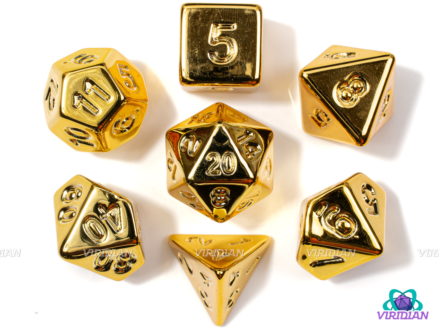 Gold Electroplate | Shiny Lightweight Yellow-Gold Metallic Look | Acrylic Dice Set (7)