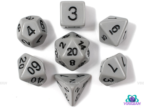 Just Gray | Basic Opaque Gray w Black Ink | Acrylic Dice Set (7)