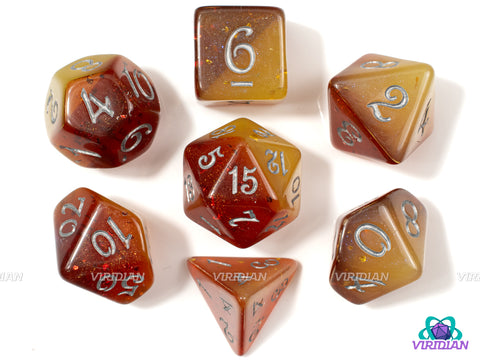 Golden Pomegranate | Golden Yellow and Brown Swirls | Resin Dice Set (7)