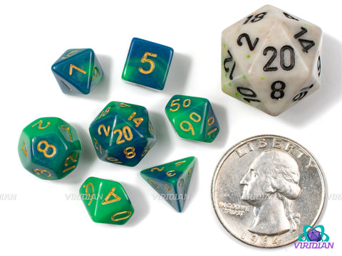 Lil' Green & Blue (Mini) | Tiny, Green and Blue Swirls | Acrylic Dice Set (7)