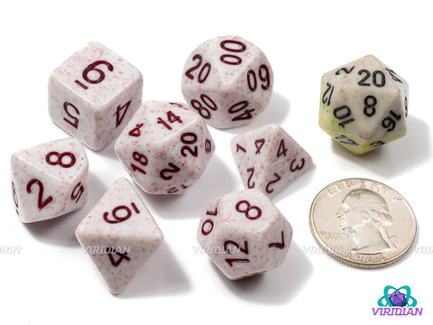 Red Granite | White with Maroon Ink, Light Red-Pink Speckle | Acrylic Dice Set (7)