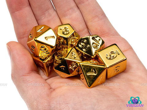 Gold Electroplate | Shiny Lightweight Yellow-Gold Metallic Look | Acrylic Dice Set (7)