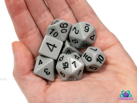 Just Gray | Basic Opaque Gray w Black Ink | Acrylic Dice Set (7)