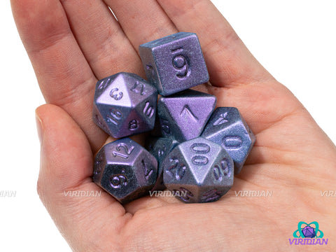 Purple-Blue Electroplate (Color Shift) | Shiny Lightweight Purple and Blue Color Shift Metallic Look | Acrylic Dice Set (7)