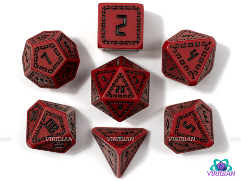 Red Runes | Matte Dark Red, Black, Ornate Runic Design | Resin Dice Set (7)