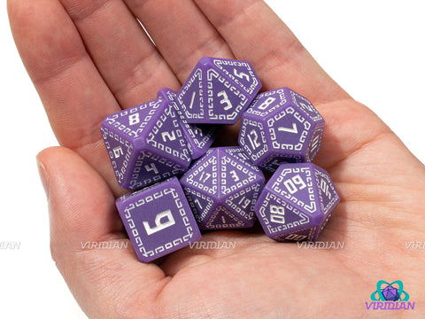 Lavender Runes | Matte Purple, White, Ornate Runic Design | Resin Dice Set (7)