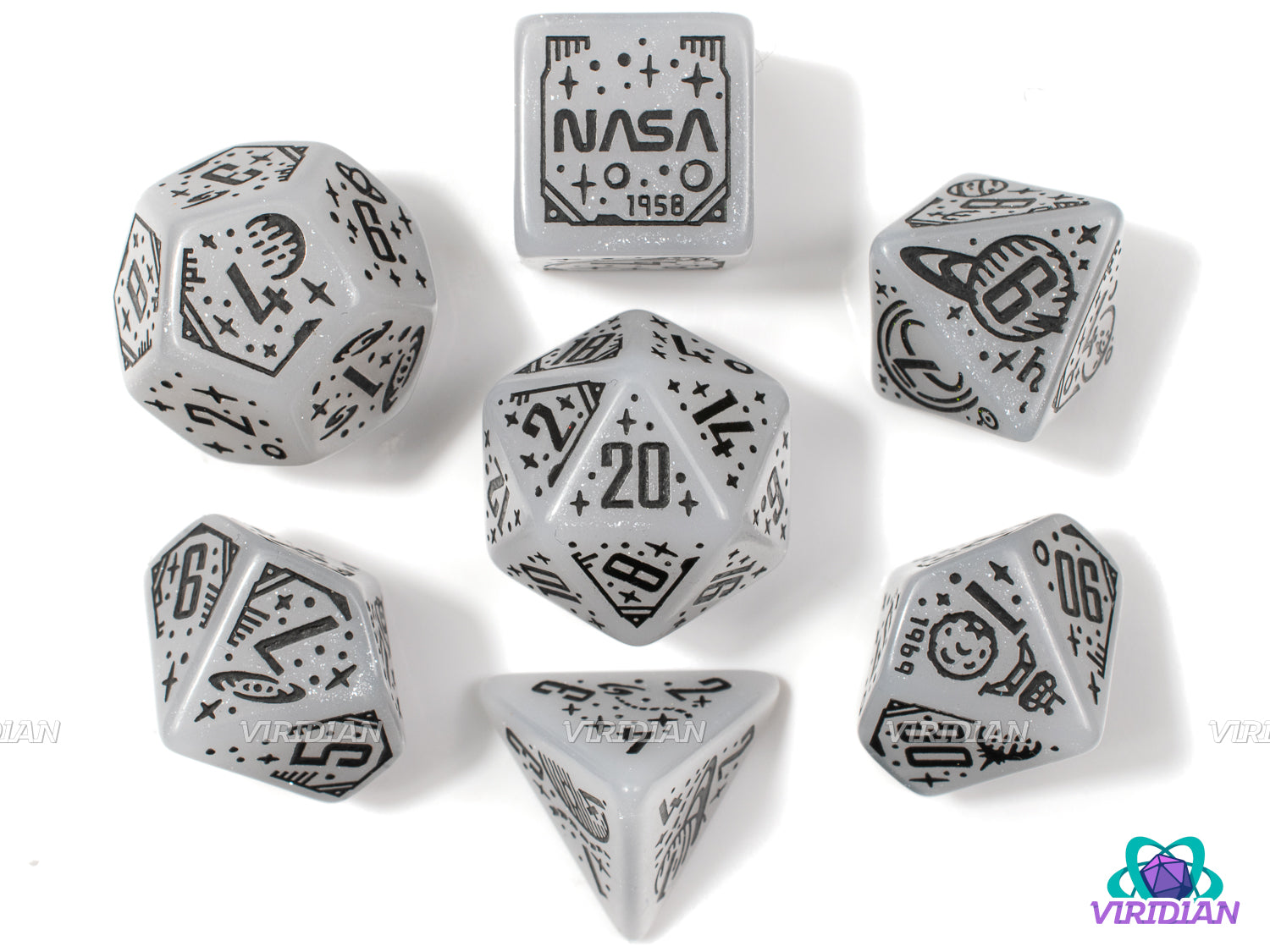 Space: Apollo | Glittery White-Gray with Space, Planets and NASA