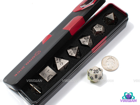 Silver Lotus | Brushed Silver with Engraved Flower Design | Metal Dice Set (7)