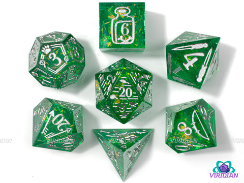 Ranger (Deep Green) | Holographic Foil, Yellow Sharp-Edged, Translucent, Range Themed | Resin Dice Set (7)