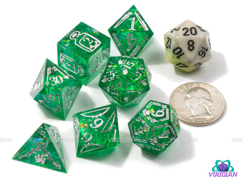 Ranger (Deep Green) | Holographic Foil, Yellow Sharp-Edged, Translucent, Range Themed | Resin Dice Set (7)