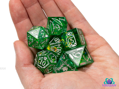 Ranger (Deep Green) | Holographic Foil, Yellow Sharp-Edged, Translucent, Range Themed | Resin Dice Set (7)