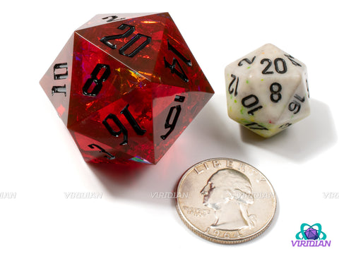 Fatality (D20) | Sharp Edged, Deep Blood Red, Gold Holographic Film, 33mm | Large Resin Die (1)