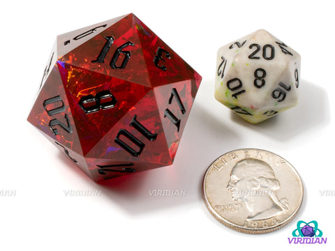 Fatality (D20) | Sharp Edged, Deep Blood Red, Gold Holographic Film, 33mm | Large Resin Die (1)