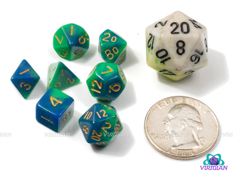 Lil' Green & Blue (Mini) | Tiny, Green and Blue Swirls | Acrylic Dice Set (7)