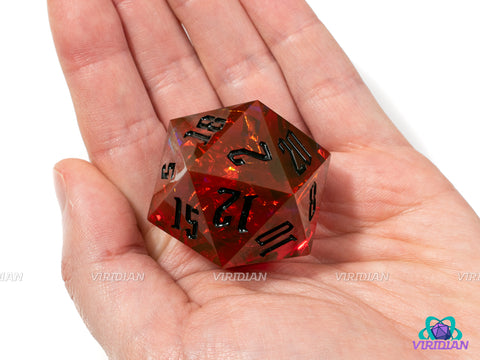 Fatality (D20) | Sharp Edged, Deep Blood Red, Gold Holographic Film, 33mm | Large Resin Die (1)