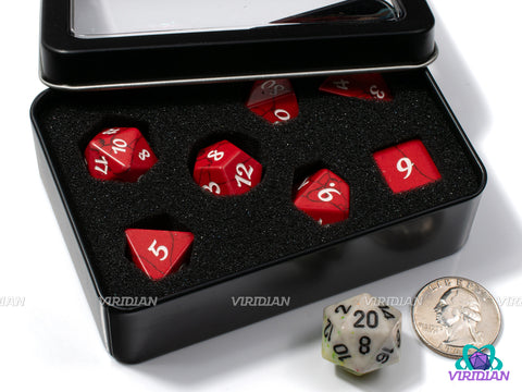 Red Howlite | Bright Red and Black, Natural Cracks, White Ink | Gemstone Dice Set (7)