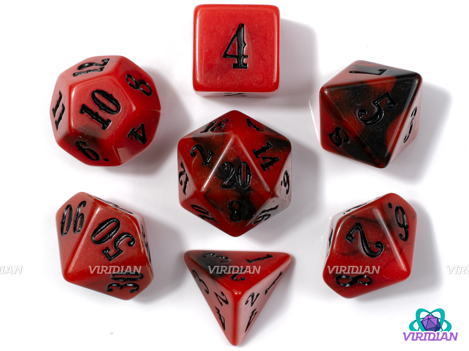 Western: Vendetta (B-Grade) | Red and Black Blended Swirls, Western/Retro Font | Acrylic Dice Set (7)