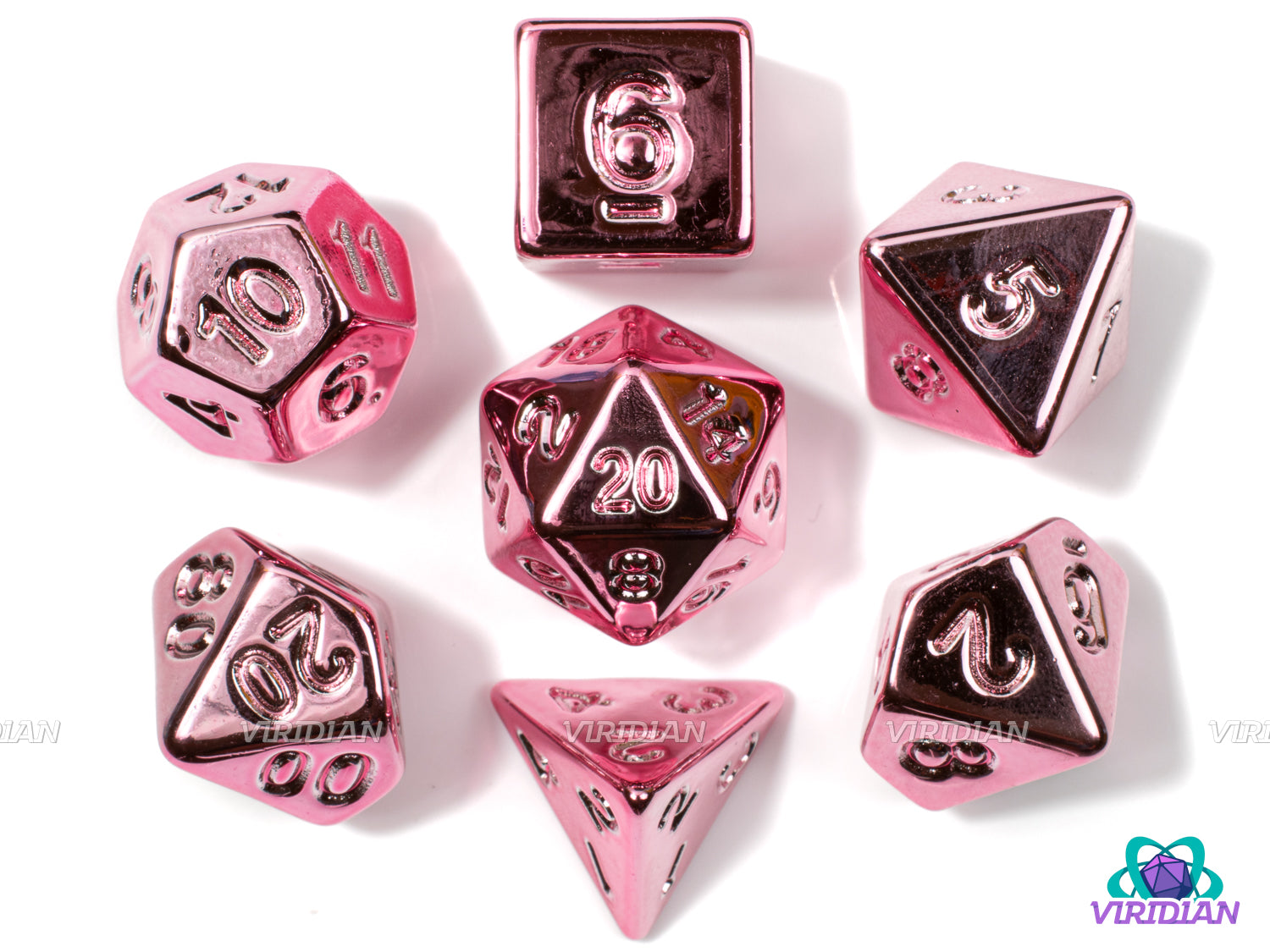 Rose Electroplate | Shiny Lightweight Pink Metallic-Look, Uninked | Acrylic Dice Set (7)