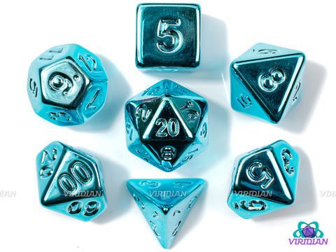 Cyan Electroplate | Shiny Lightweight Bright Light Blue Metallic-Look | Acrylic Dice Set (7)