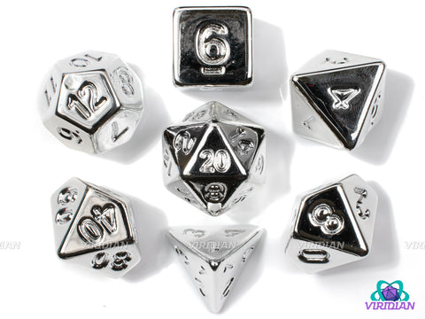 Silver Electroplate | Shiny Lightweight Gray-Silver Metallic-Look, Uninked | Acrylic Dice Set (7)