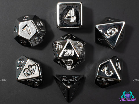 Silver Electroplate | Shiny Lightweight Gray-Silver Metallic-Look, Uninked | Acrylic Dice Set (7)